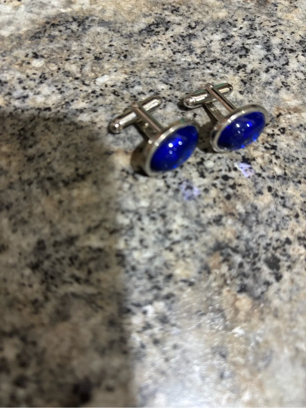 Men's Silver Cufflinks Stunning and Glowing Deep Blue Inlay